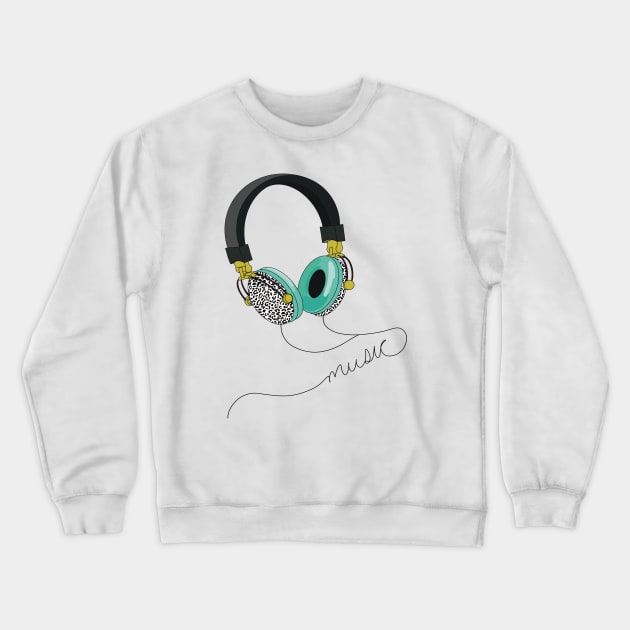 Funky headphones with aqua blue ear muffs and black and white leopard print designs on the outside Crewneck Sweatshirt by Fruit Tee